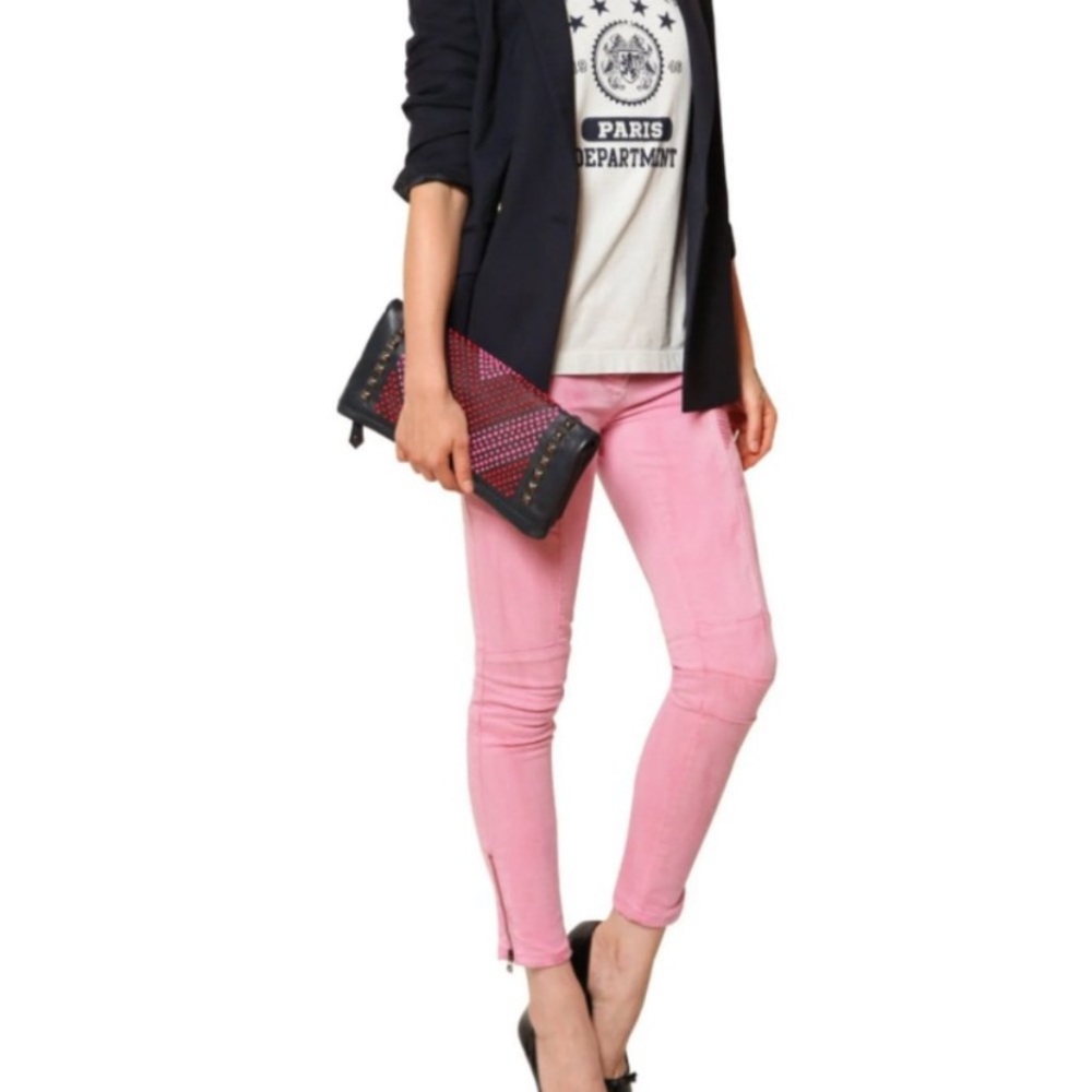 Balmain Pale Pastel Pink Skinny Biker Cotton Jeans